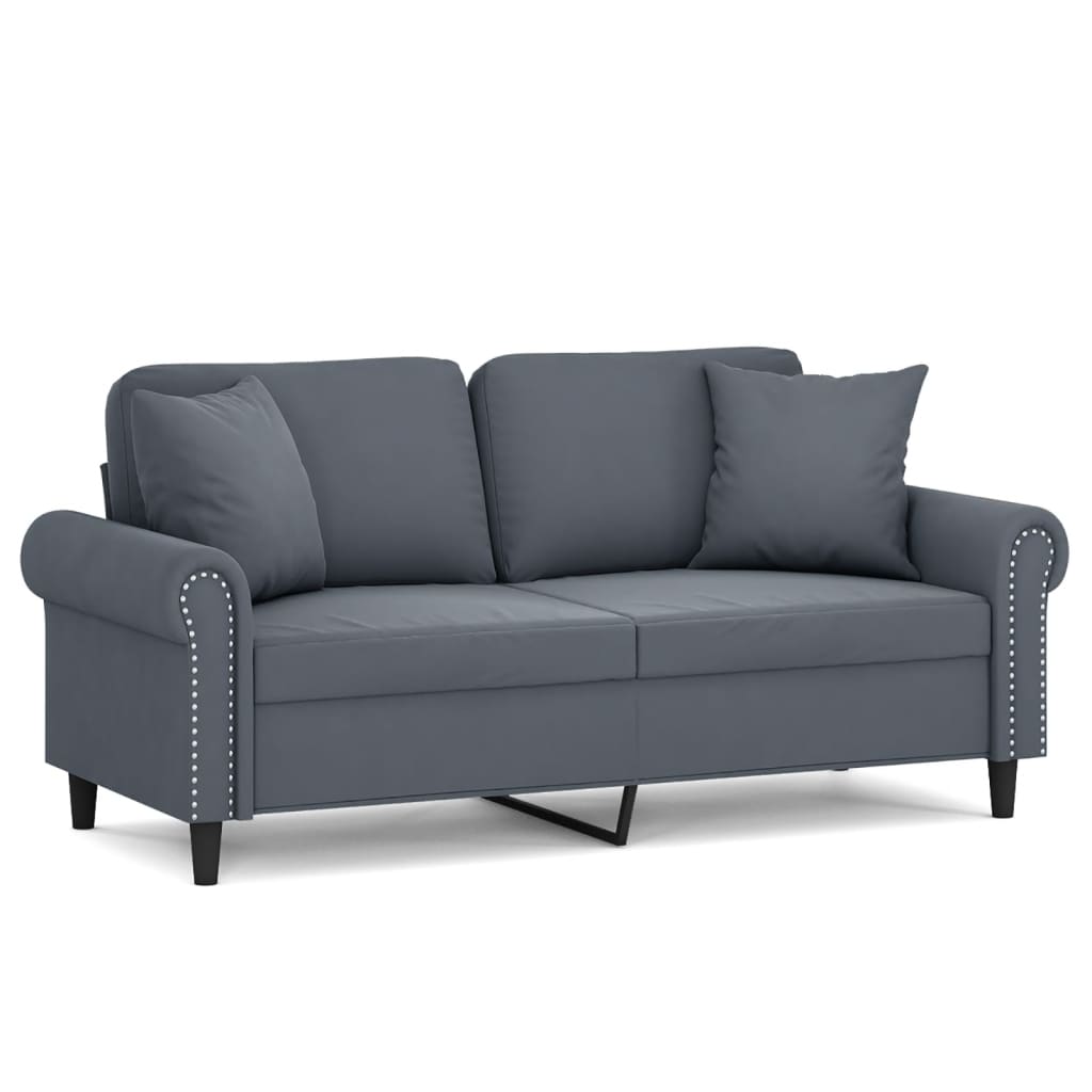 2 Seater Sofa with Decorative Cushions Dark Grey 140 Cm Velvet
