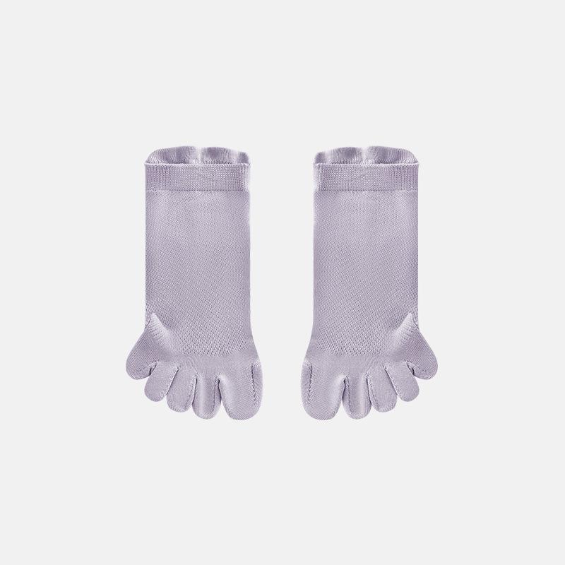 Damen Frühlings- und Sommer-Neue reine Farbe 10A Antibakterielles Netz Atmungsaktiv Fünf-Finger Kurze Baumwollsocken