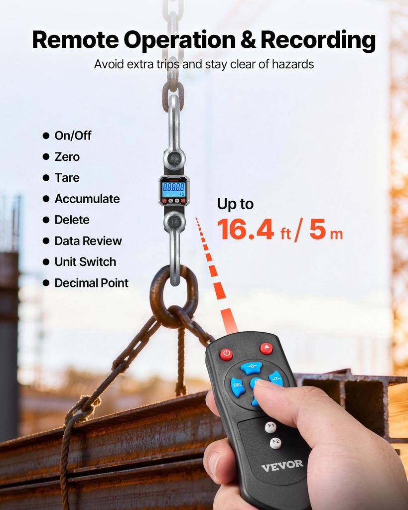VEVOR Digital Crane Scale, 22000 Lbs/10 T Max Capacity, Heavy Duty Industrial Hanging Scale with Cast Aluminum Case & LCD Display