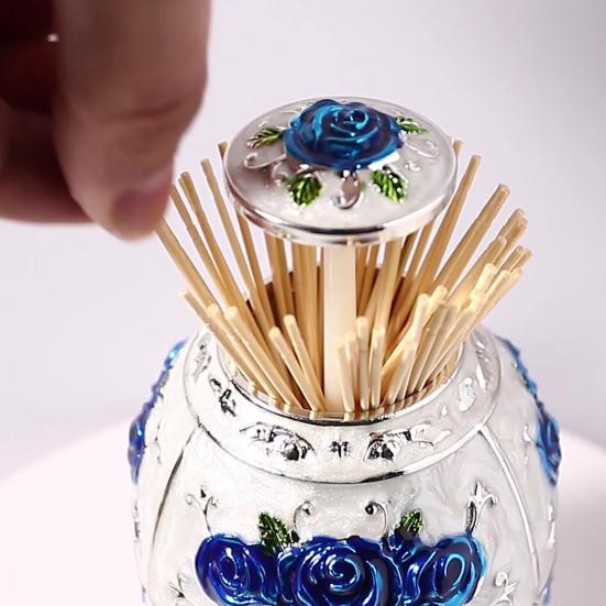 Toothpick Dispenser Retro Relief Design Plastic Luxury Pop-up Toothpick Organizer Box Rose Flower Desktop Decor Holder for Home