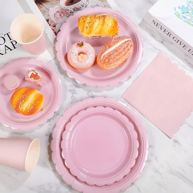 Birthday Party Tableware Set Pink Purple Disposable Paper Plates Napkins Cups Party Decor Wedding Baby Shower Party Supplies