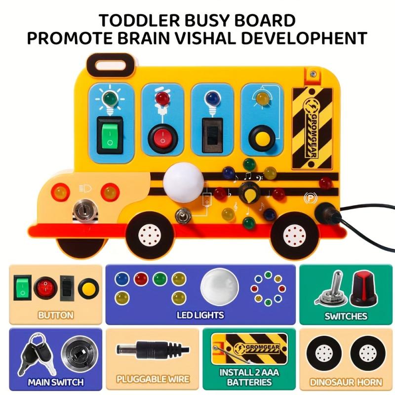 Non-Toxic Interactive School Bus Learning Toy With Lights Switches And Realistic Engine Sounds Sensory Play For Children 18 Months And Up