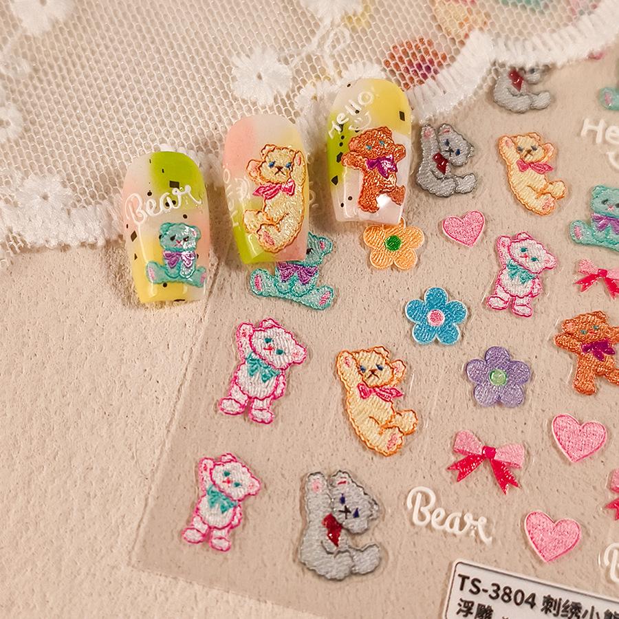 

Magico Mo Ji Cartoon Bear Embossed Matte Transparent Nail Stickers TS-3804