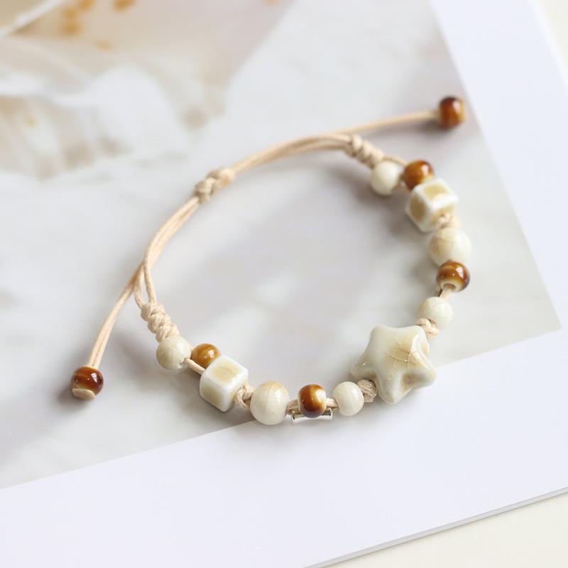 Ethnic Style Artistic Woven Jingdezhen Ceramic Hand Rope Student Children's Bracelet