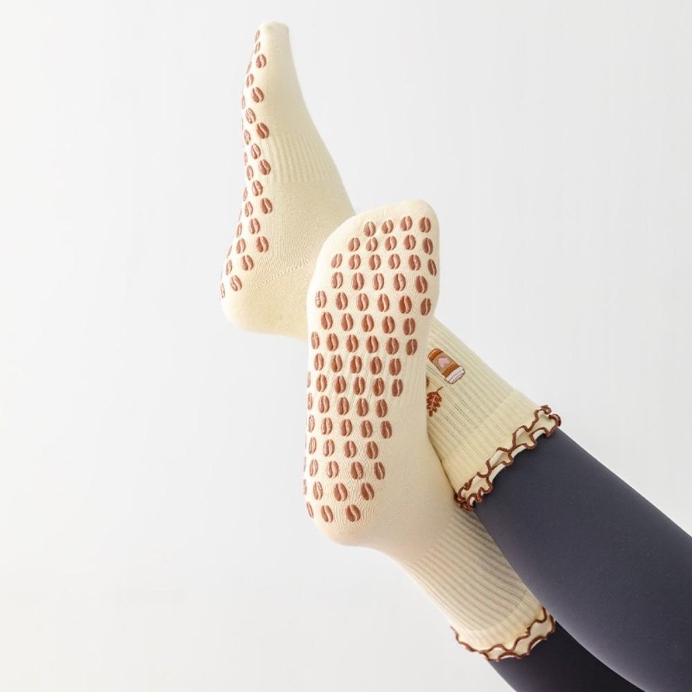 Pumpkin Embroidery Yoga Socks Breathable Cuffed Mid Tube Socks Professional Floor Socks for Women
