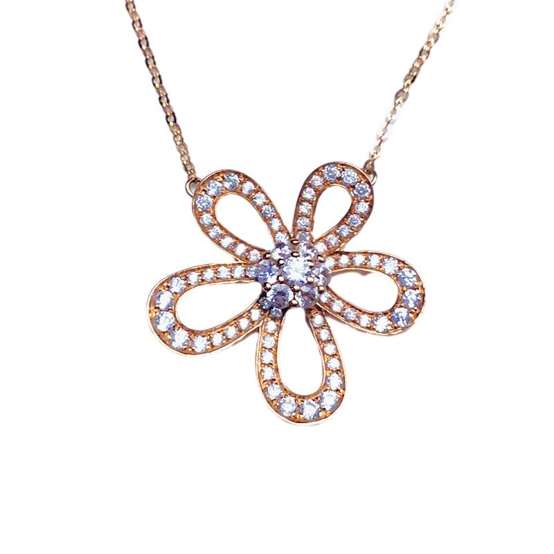 Color Gold-Plated Rose Gold Flower Inlaid Zircon Necklace Fashionable And Exquisite Purple Gold Collarbone Chain