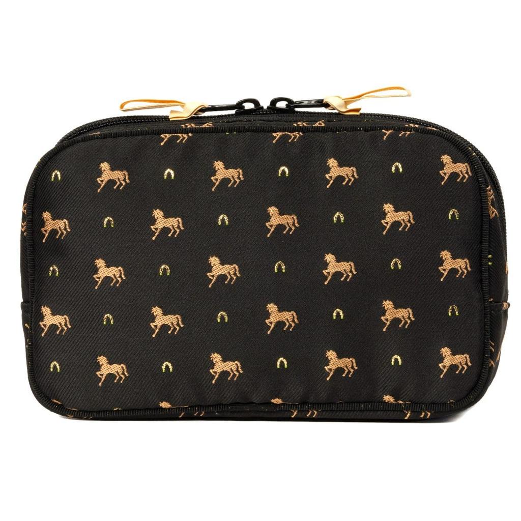 Artisan & Artist Brand Slope-Shaped Makeup Pouch, Pirouette, 3WP-PR110H, Horse Print, Black