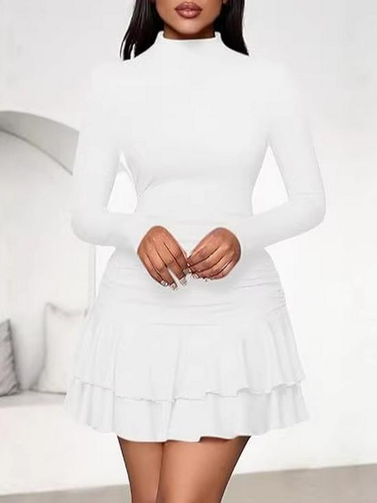 Falda corta ajustada de color liso para mujer 2025 con cuello alto y mangas largas para otoño e invierno