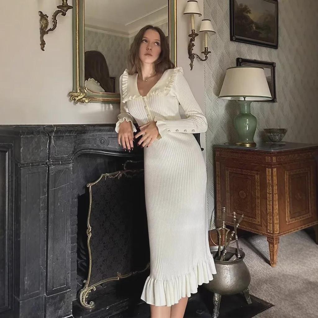 2024 Retro European & American Style Knitted Sweater Dress for Autumn/Winter