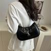 Retro Minimalist Hook Decor Underarm Bag, Y2K Half-Moon Shoulder Bag with Adjustable Strap