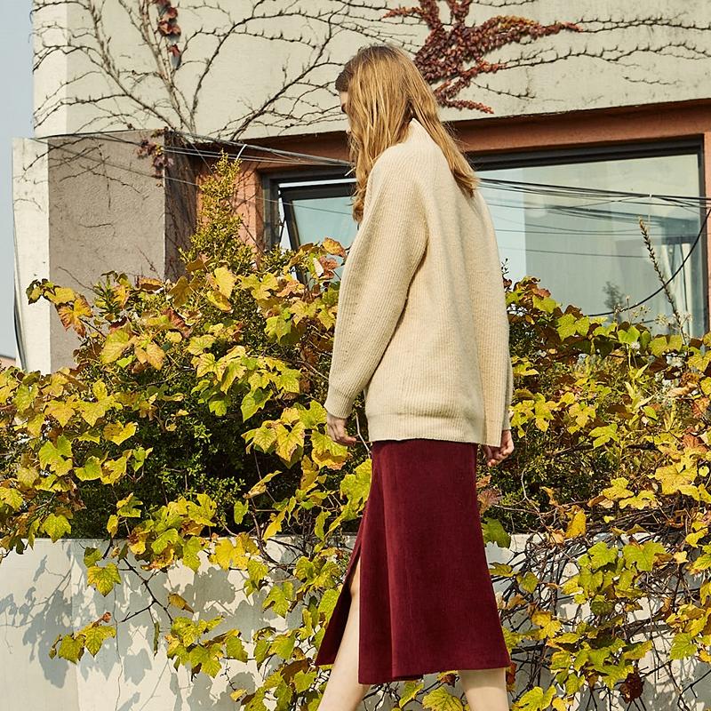 Pin Black Asymmetrical Corduroy Skirt Wine