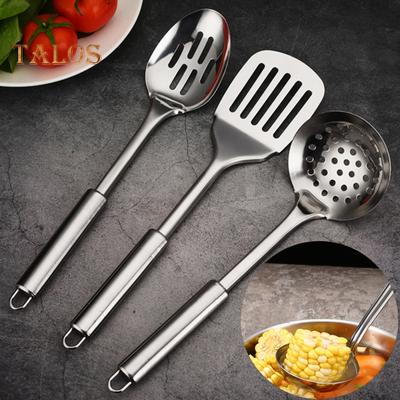 5-teiliges Küchenutensilien-Set aus Edelstahl, hitzebeständig, antihaftbeschichtet, Löffel, Spatel mit Aufhängeloch, ergonomischer Griff, Kochutensilien