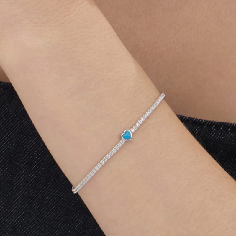 Hyeres-lor Essence Silver (W) Tennis Heart Bracelet Türkiye Blue NEW HL4B46402W9185