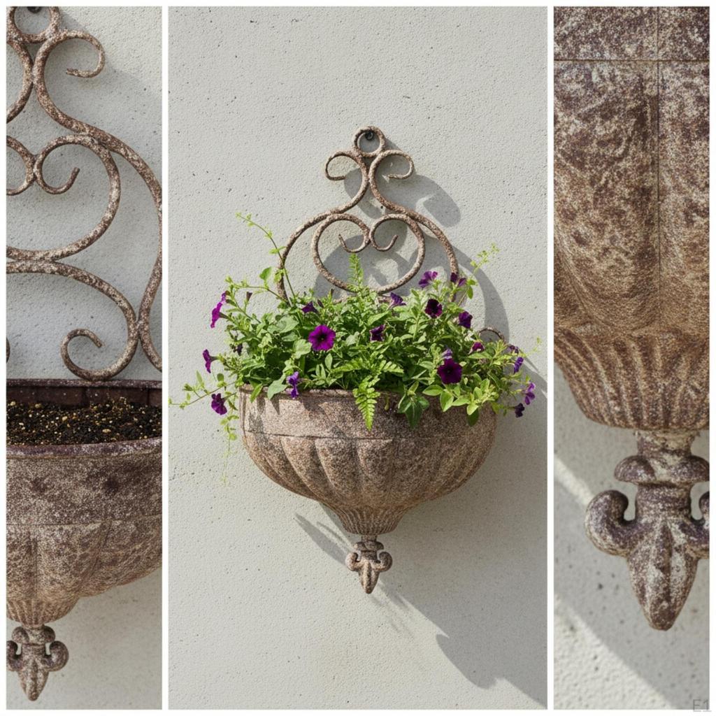 Wandplanter met Krulwerk Vintage Halfronde Mand Rustiek Hangend voor Terras,