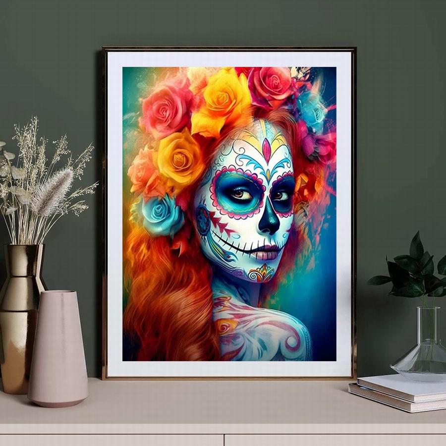 Diamantová malba Nová kolekce 2024 Ženy Květina Lebka Diy Plně Čtvercový Kulatý Vrták Štrasové vyšívání Dívčí Mozaika Sady křížkového stehu