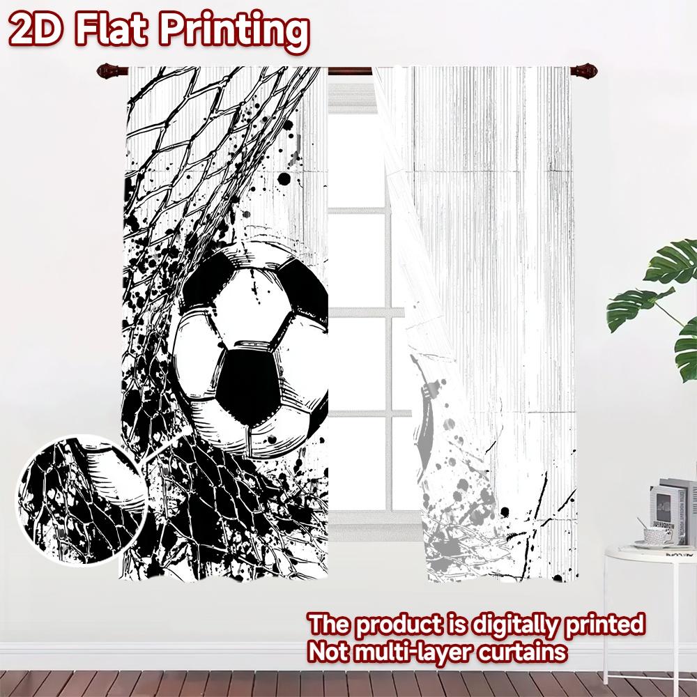 2D Flachdruck 2 Stück Vorhang Party Fenster Vorhänge Fußball im Netz Digital Bedruckte Polyester Vorhänge Festliche Vorhänge für