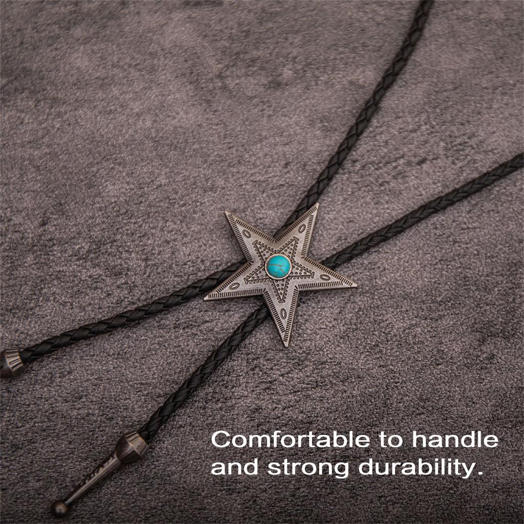 Western Bolo Tie with Unique Metal Star Turquoises Pendant for Stylish Men's Accessory Leather Cord Necktie Necklace