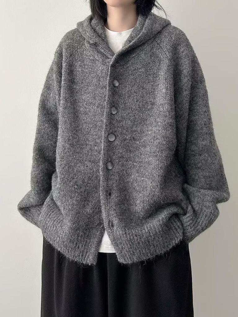 Unisex Retro Hooded Knit Cardigan: Cozy, Thick, Loose, Autumn/Winter Style Sweater