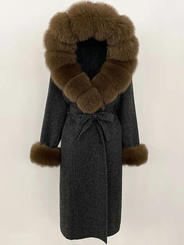 OFTBUY Autumn Winter Women Coat Real Natural Fox Fur Collar Hooded Double-faced Woolen Blends Jacket Thick Warm Casual Overwears