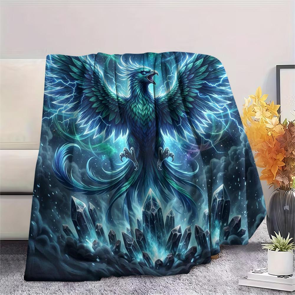 1Pc Phoenix Print Flannel Blanket, High Quality Comfortable for All Seasons, Home Decor, Warmth and Comfort, Perfect for Christmas Gifts