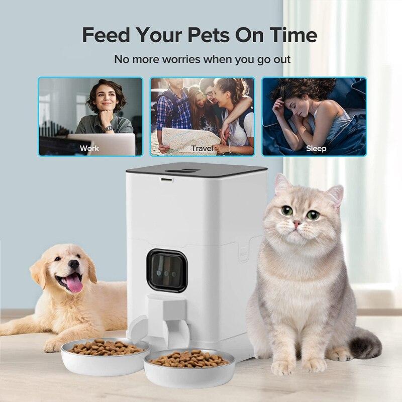 6L Automatic Pet Feeder for Cats WiFi Smart Stainless Steel Tow Bowl Dog Feeder Large Capacity Timed Feed Trough Fo Wifi