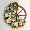 Künstlicher Blumenkranz Wagenrad Frühling Floral Holzradkranz Outdoor Willkommensschild für Valentinstag Haustür Wand Zuhause Veranda Dekor