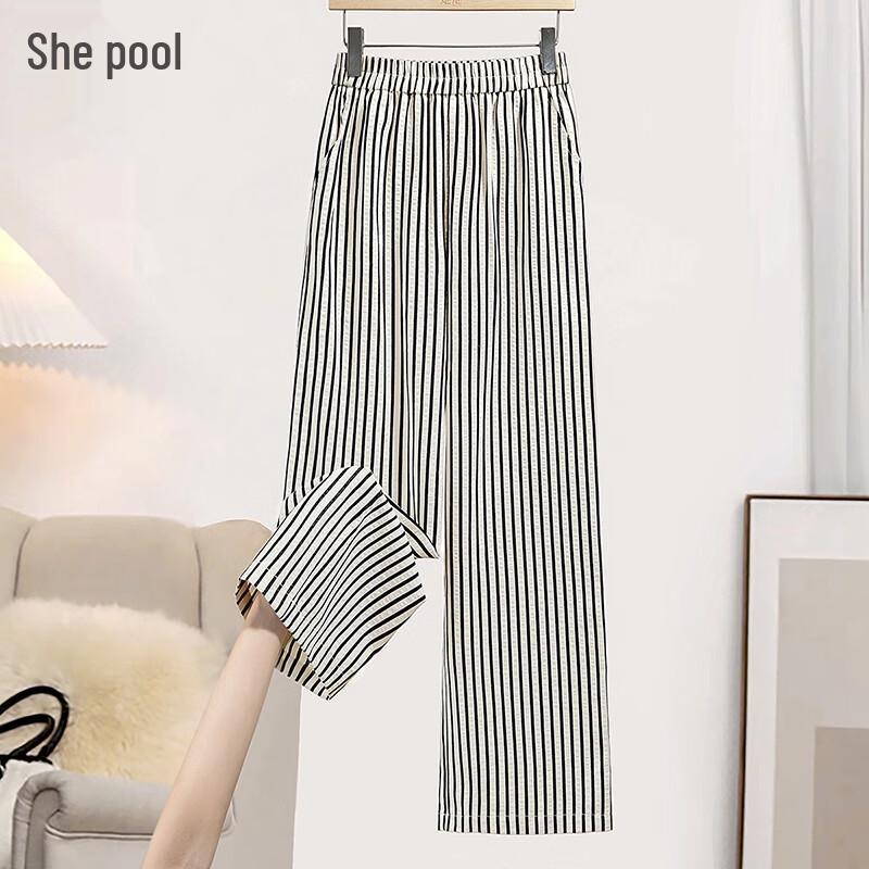 Women s Contrast Stripe Elastic Waist Wide-Leg Pants M