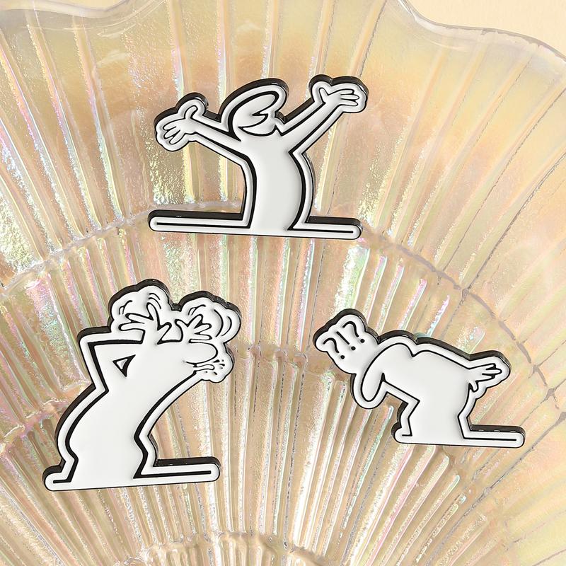 Fun Emotion Figure Enamel Pin Simple Outline Goofy Gesture Line Alloy Brooches Lapel Fashion Badge Jewelry Gift For Friends