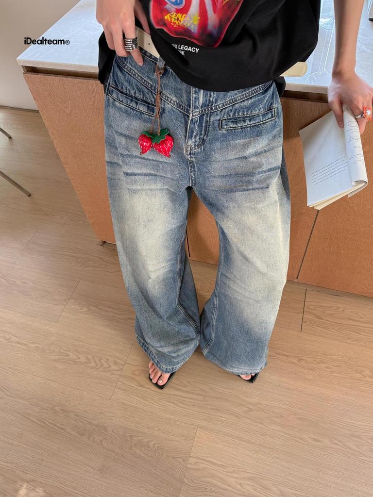 INSS Retro Washed American Style Loose Wide-Leg Denim Pants Women, Floor-Length, Spring 2026 #900501