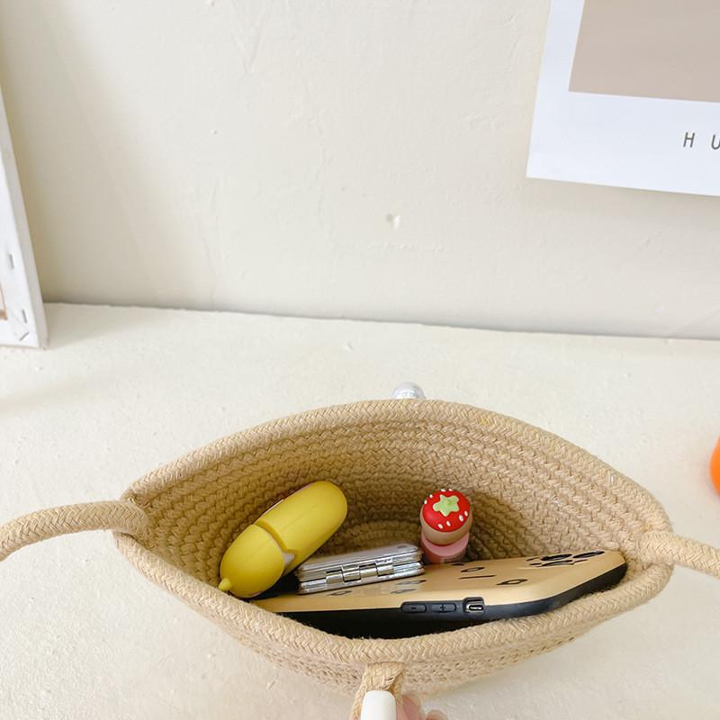 Cute And Modern Children's Woven Tote Bag With Floral Design For Summer Outings