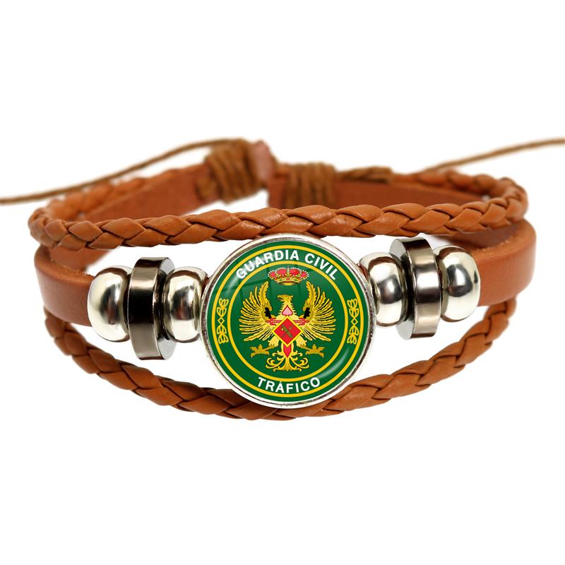 España Guardia Civil El Honor Es Mi Divisa Glass Leather Bracelets Multilayer Spanish Police Braided Bracelets Bangles Jewelry