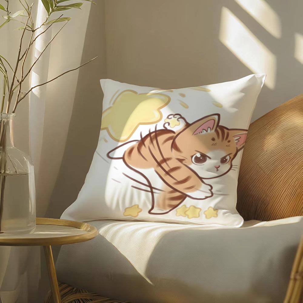 Cute Cat Athlete Childlike Heart Pillow Case Double-Sided Plush Sofa Cushion Covers Organic Breathable Invisible Zipper