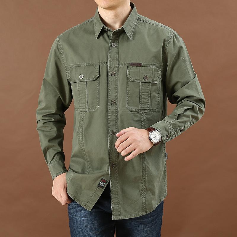 Plus Size Men's Spring Long Sleeve Army Military Casual Shirts Denim Shirts