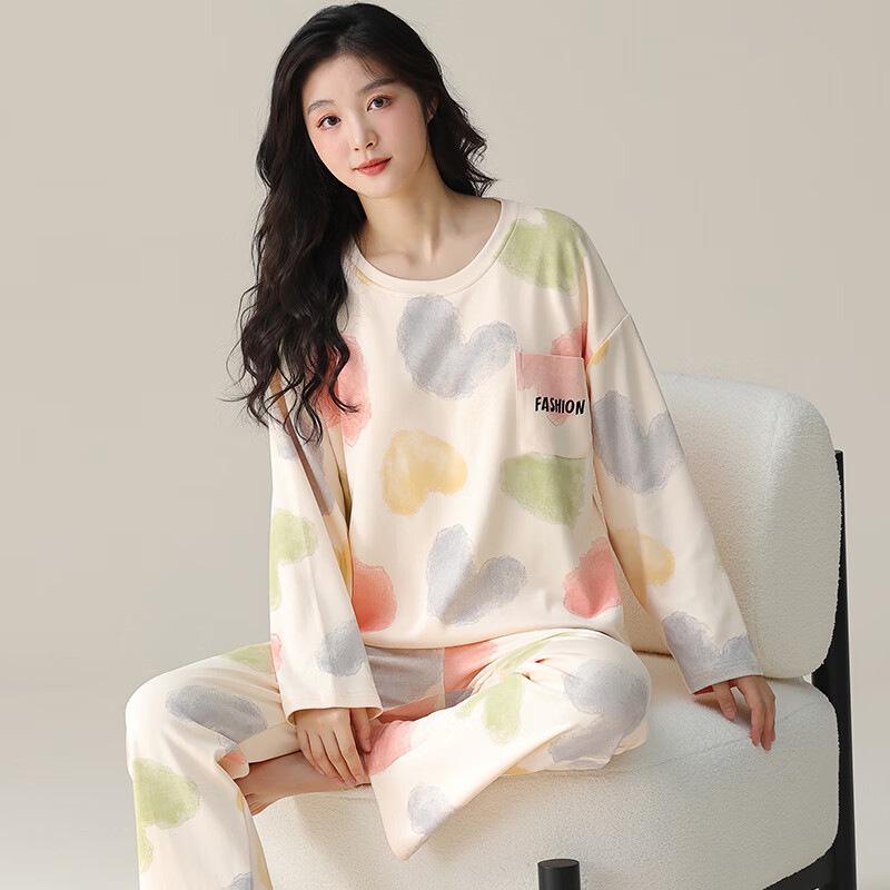 Ensemble Pyjama Automne/Hiver pour Femme: Coton à manches longues, Style coréen, Design mignon de dessin animé d'ours au thé au lait