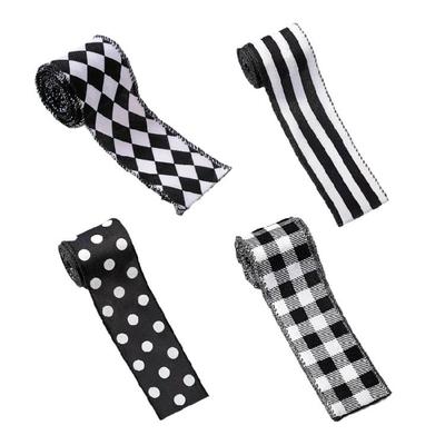 Crafting Ribbon For Holiday Decorations Gift Bowknot Christmas Tree Ornament Durable Polyester Fabric Black White Design