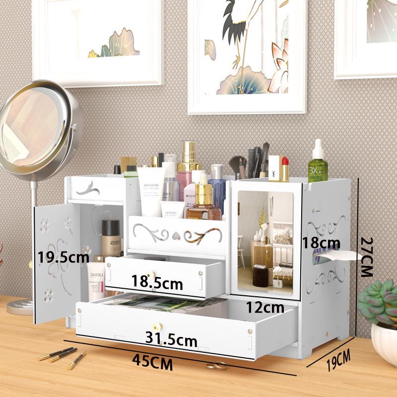 Large Capacity Dustproof Desktop Cosmetic Storage with Mirror & Drawer
