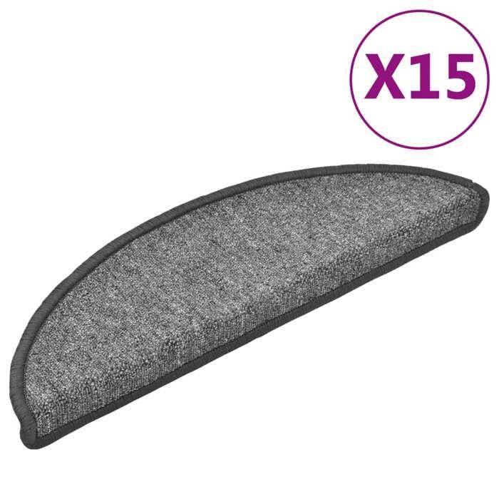 VidaXL Tapis d'escalier 15 pièces 56 x 17 x 3 cm Gris foncé Demi-rond 133877
