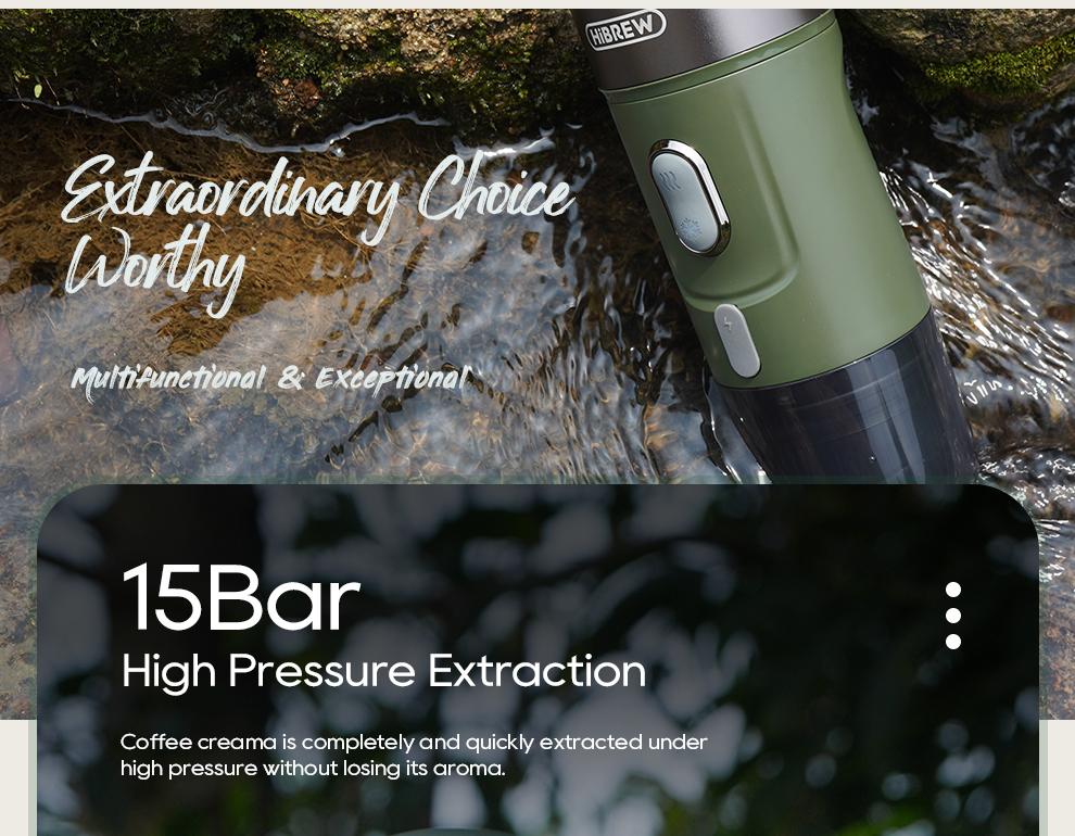 HiBREW H4B Wireless Portable 3 In 1 Espresso Coffee Maker - 15 Bar Pressure - 2200mAh Rechargeable Battery - 3 Cables Fpr Charging