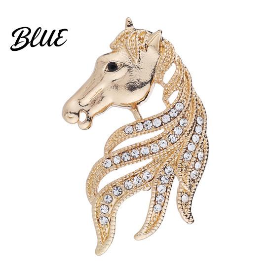 Horse Head Brooch Retro Rhinestone Pin Women Men Zinc Alloy