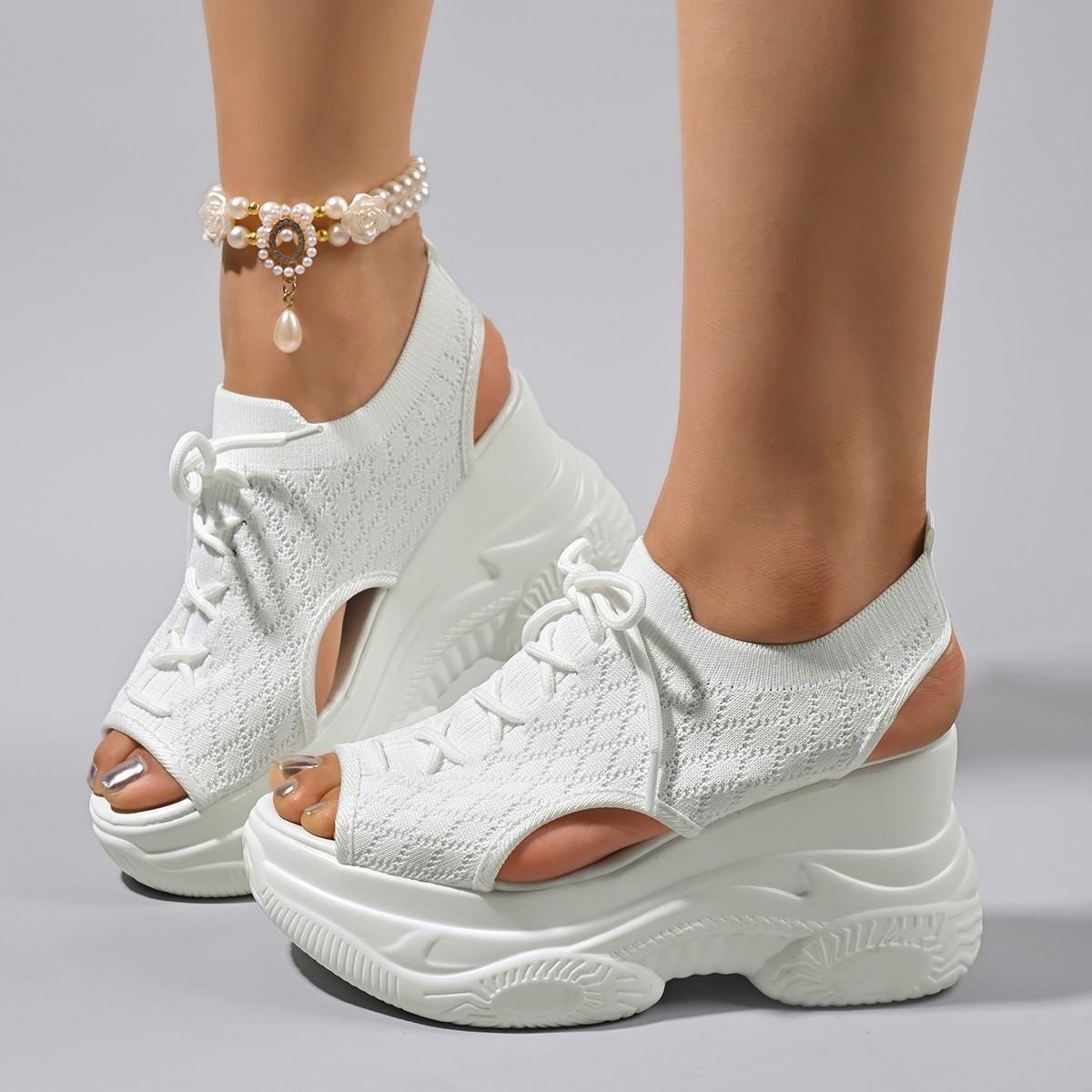 

Thick-soled large-size summer new muffin bottom solid color foot cover knitted sandals 43