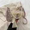 Pearl Bow Shoulder Bag Canvas Small Square Bag Luxury Bow Underarm Bag  Girls