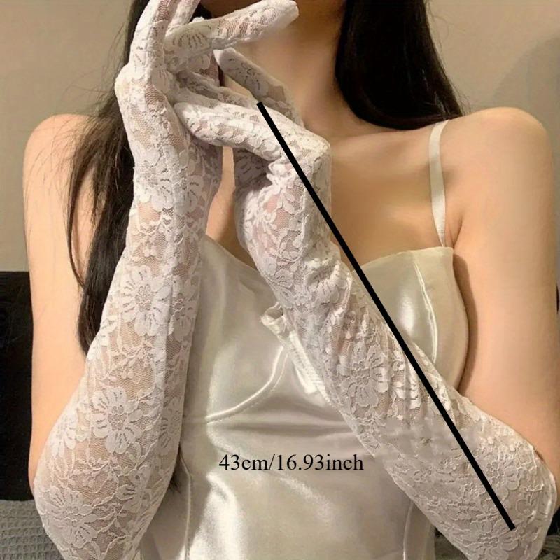 Mesh Fishnet Bowknot Long Gloves for Women Lace Ruffle Fingerless Gloves Mittens Lolita Kawaii White Gloves UV Protection