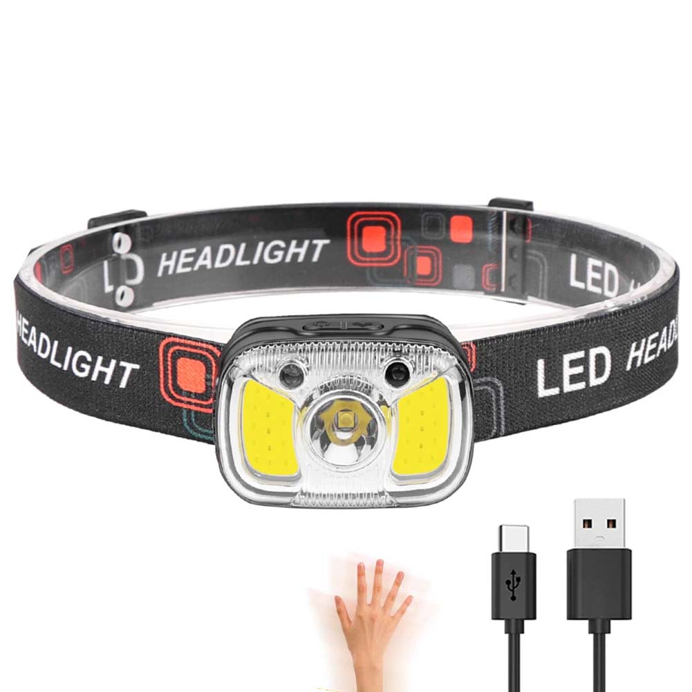 

Мини-перезаряжаемый налобный фонарь со светодиодным датчиком, встроенный аккумулятор, USB-зарядка, налобный фонарь для кемпинга, рыбалки, рабочего света чёрный