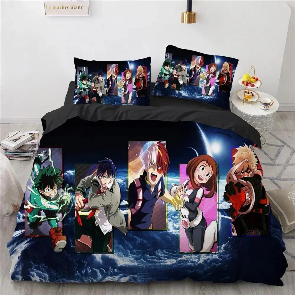 3D Anime My Hero Academy Charaktere Gedrucktes Bettset Bettbezug Kissenbezug Bettwäscheset Leinenlaken Steppdeckenbezug Full Queen Size