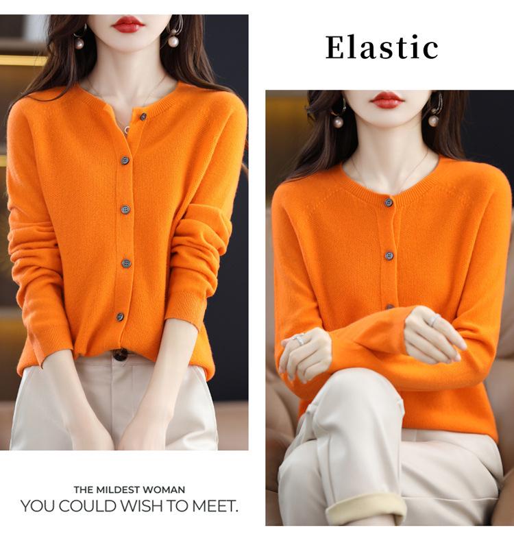 2025 Autumn/Winter Women's Seamless Cashmere Crew Neck Sweater - High-end Pure Wool Knitted Cardigan