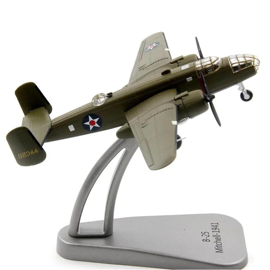 1/144 Scale Alloy Army Green B-25 Bomber Mitchell  Aircraft Model Fighter Airplane Souvenir Collection Toys For Child Adult Gift