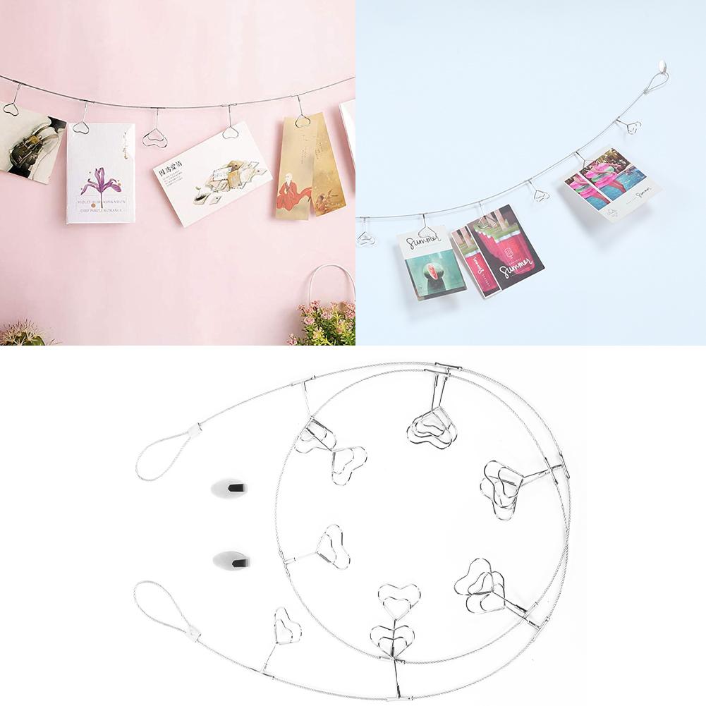 Hanging Photos Clips Heart Shapes Steel Wire Rope Wall Pictures Display Decoration