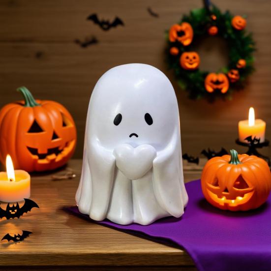 3 Pcs Halloween Ghost Figurine Spooky Small White Ghost Statue Resin Tabletop Ornaments for Indoor Home Office Desk Decor