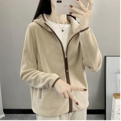 Women's Outdoor Autumn and Winter Color Collision Fleece Jacket with Double-sided Fleece Warm Top