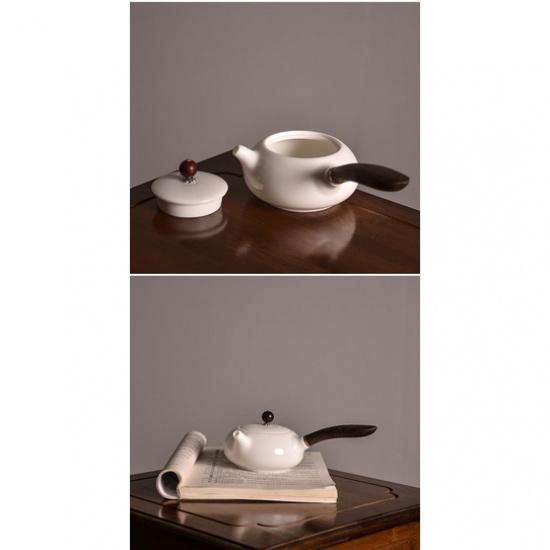 200ml Sheep Fat Jade Porcelain Wooden Handle Side Handle Teapot Ceramic Kung Fu Tea Set